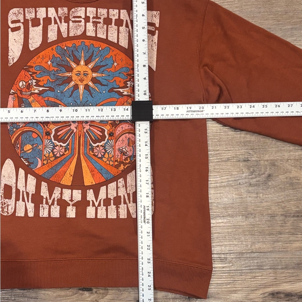Hollister Sunshine On My Mind Sweatshirt XS BohoY2K Hippie Sun Retro Brown Indie - Picture 7 of 13
